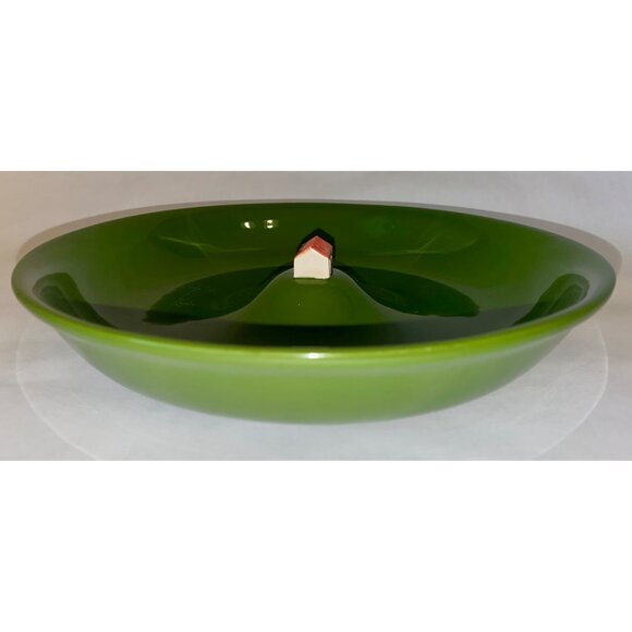 Green Ceramic Axis Portugal Decorative Bowl With Mini House Centerpiece - Picture 2 of 6